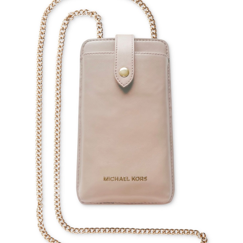 MICHAEL KORS CHAIN LINK CROSSBODY PHONE CASE.